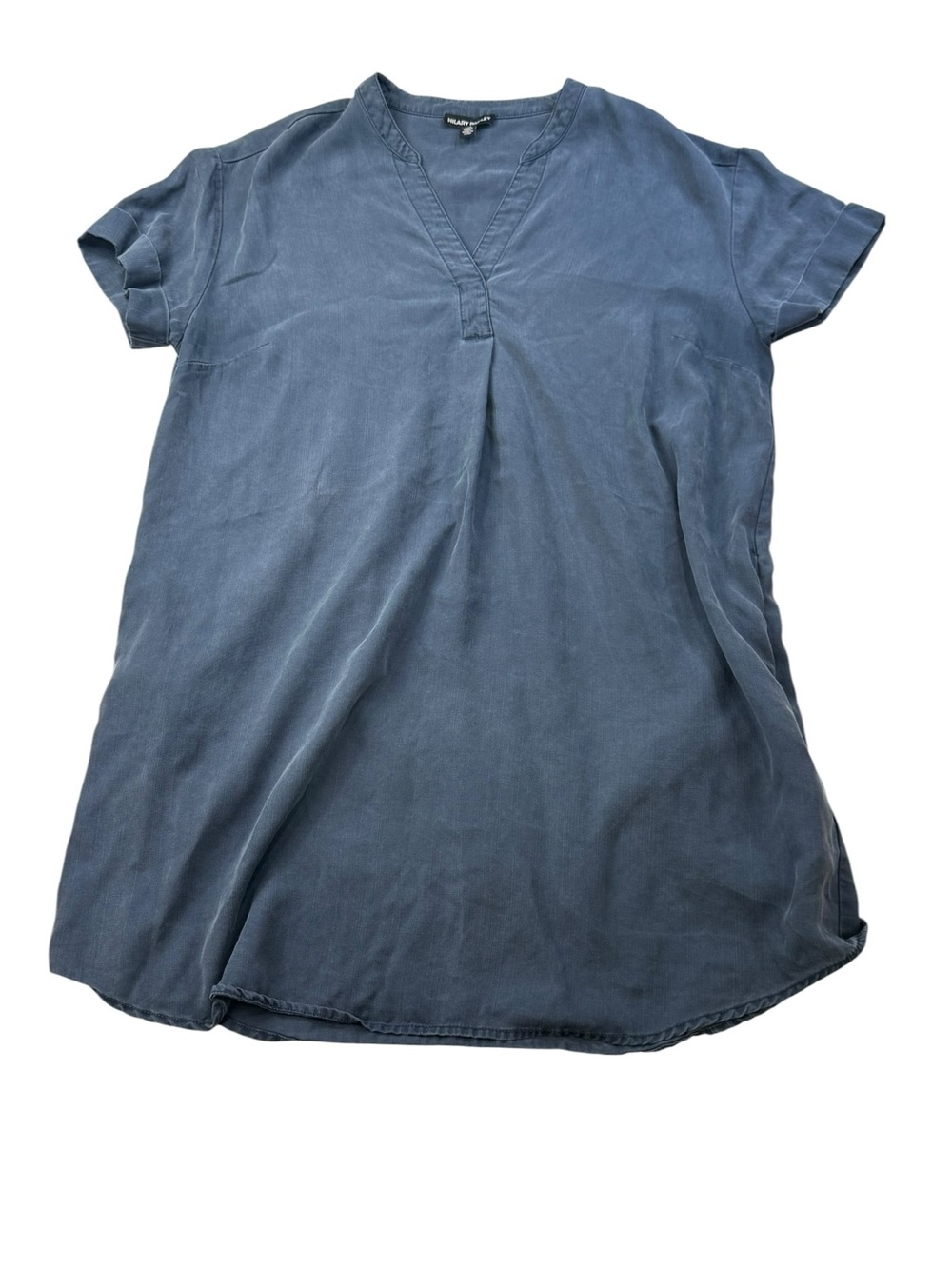 Slate Blue V-Neck Short Sleeve Shirt Dress Oversized Large Womens